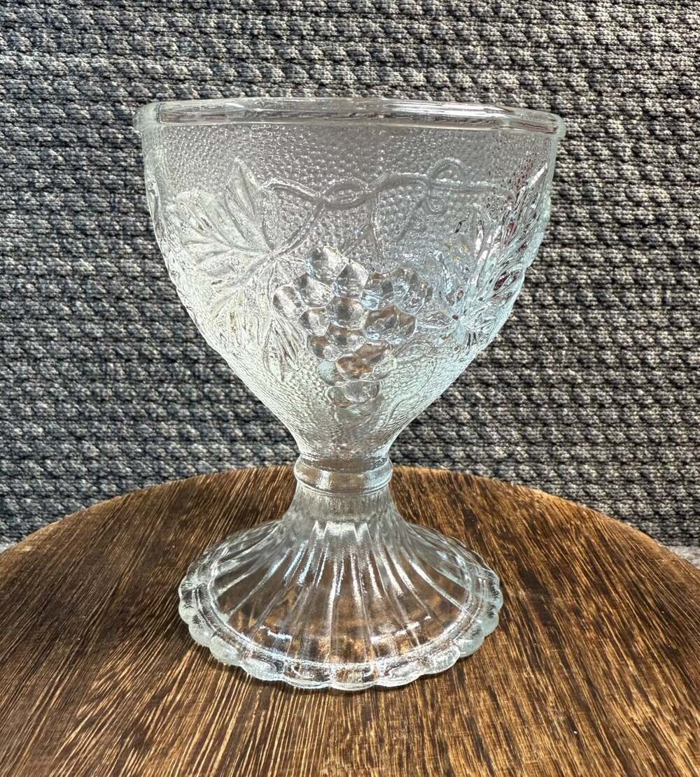 1950s Embossed Grapes & Leaves Sherbet or Dessert Glass Beaded Bottom